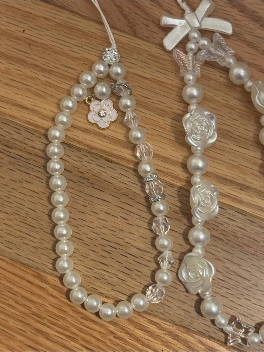 Pearl Beaded Phone Wristlet Charm with Bows and Roses NEE